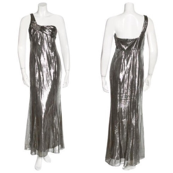David Meister Metallic Embellished Silk Gown - Picture 2 of 8